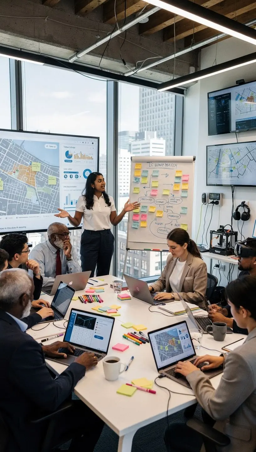 Community members collaborating in a vibrant garden space.